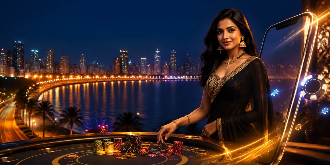User enjoying mobile casino and betting on Mumbai Marine Drive